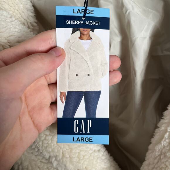 GAP Teddy Sherpa Coat Minimalist Cozy Winter Cream Fleece Quiet Luxury Large New - Picture 8 of 9